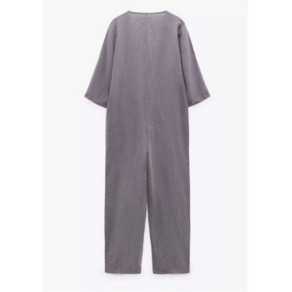 New! Zara The Lillian Gray 100% Linen ButtonFront Jumpsuit Small - Picture 11 of 11